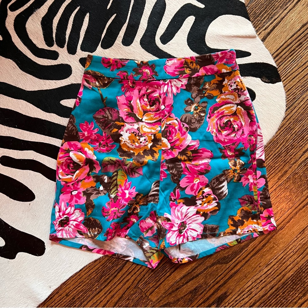 BEACH BASH! Retro Floral, High Waisted Shorts by Art & Tatyana